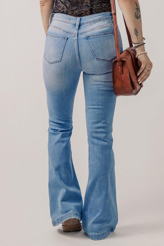 Button-Fly Distressed Flare Jeans Carauana Store