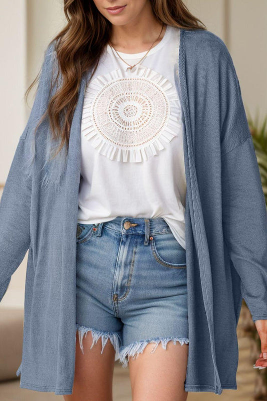 Slit Open Front Long Sleeve Cover Up Carauana Store