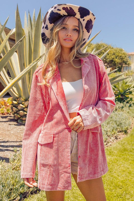 BiBi Ribbed Button Up Long Sleeve Blazer Carauana Store