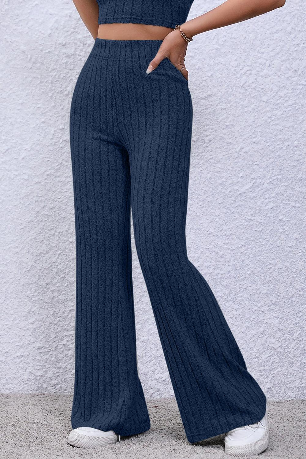 Basic Bae Full Size Ribbed High Waist Flare Pants Carauana Store