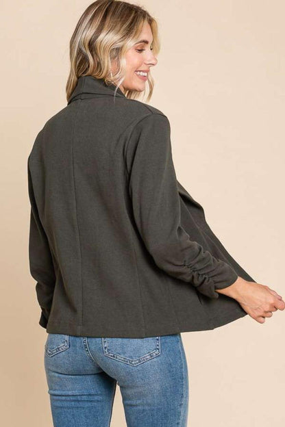 Culture Code Full Size Ruched Open Front Long Sleeve Jacket Carauana Store