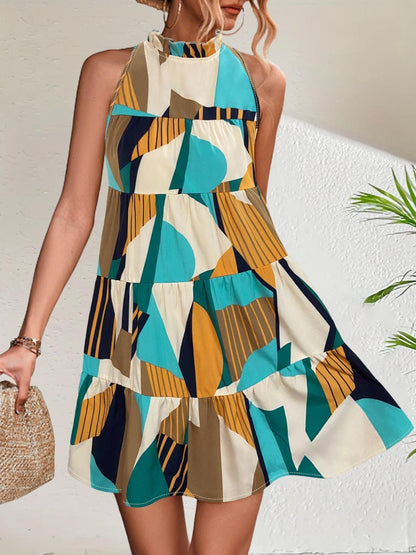 Printed Mock Neck Mini Dress Carauana Store