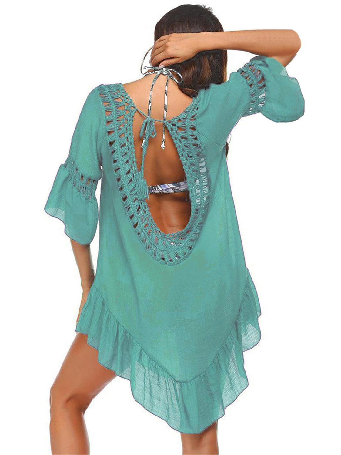 Backless Cutout Three-Quarter Sleeve Cover Up Carauana Store