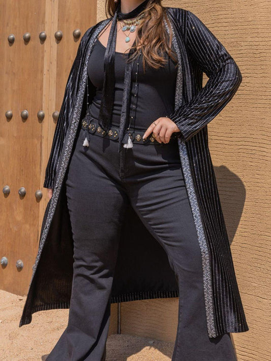 Plus Size Striped Long Sleeve Cardigan Carauana Store
