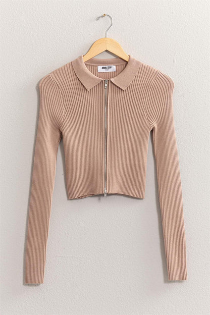 HYFVE Ribbed Double Zip Cropped Cardigan Carauana Store