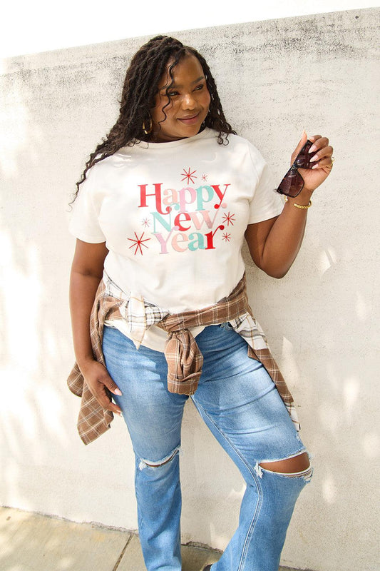 Simply Love Full Size HAPPY NEW YEAR Short Sleeve T-Shirt Carauana Store