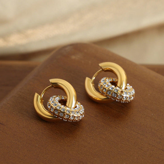 Titanium Steel Inlaid Zircon Double-Hoop Earrings Carauana Store