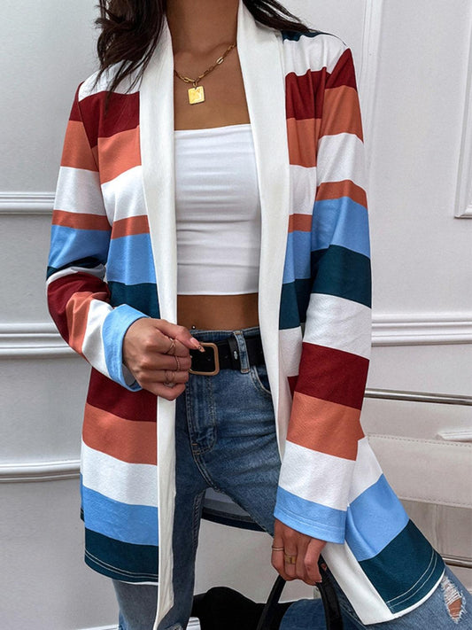 Shiny Color Block Open Front Cardigan Carauana Store