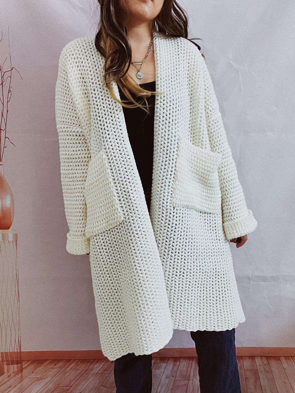 Open Front Long Sleeve Cardigan with Pockets Carauana Store