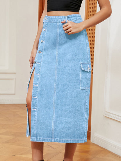 Button Down Denim Skirt - Carauana Store