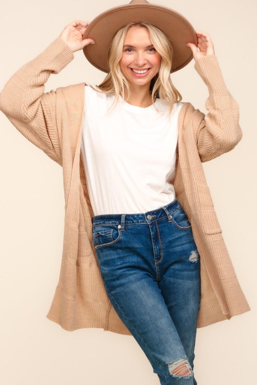 Haptics Stripe Textured Open Front Cardigan with Pockets Carauana Store