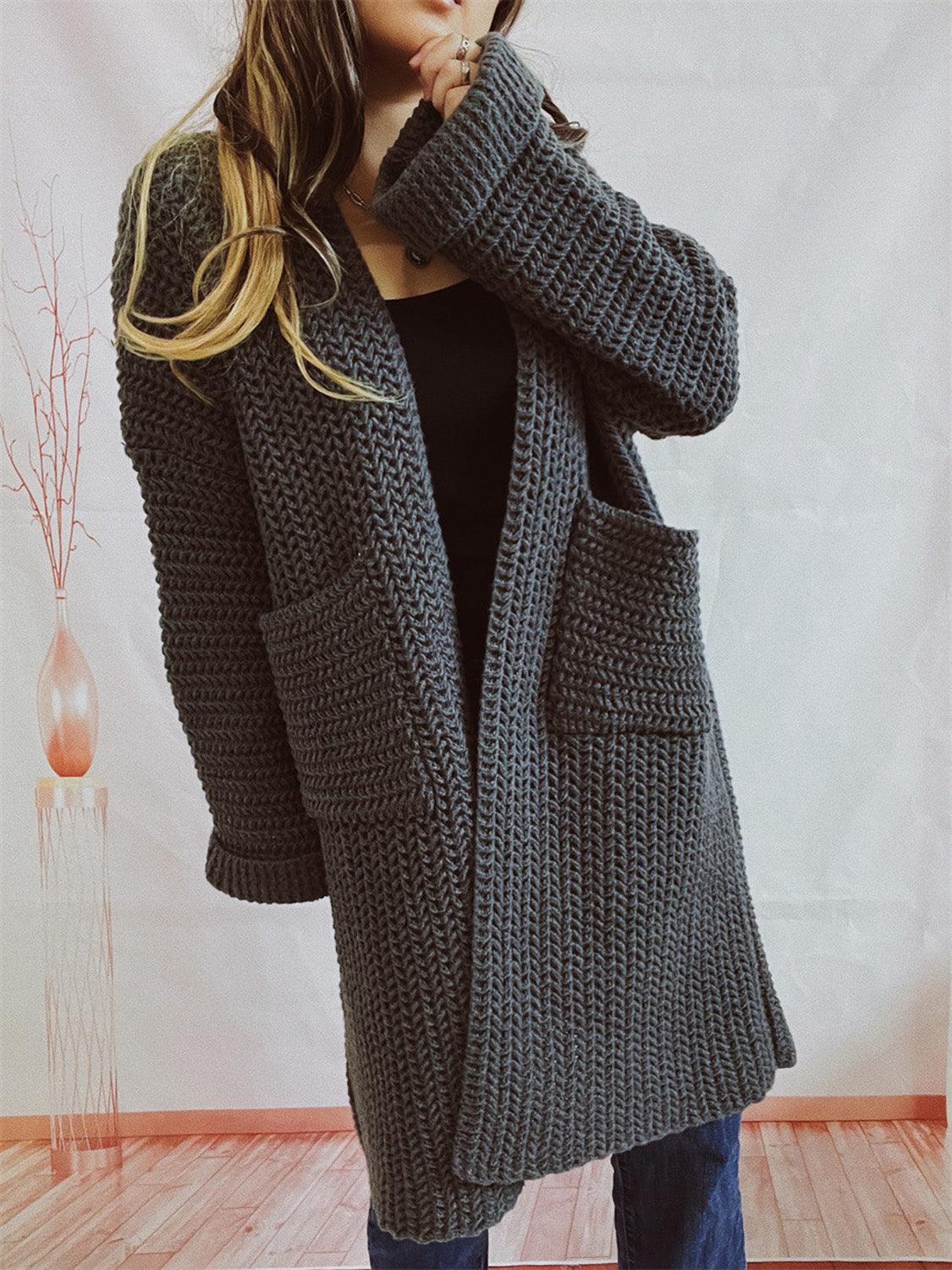 Open Front Long Sleeve Cardigan with Pockets Carauana Store
