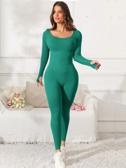 Scoop Neck Long Sleeve Active Jumpsuit Carauana Store