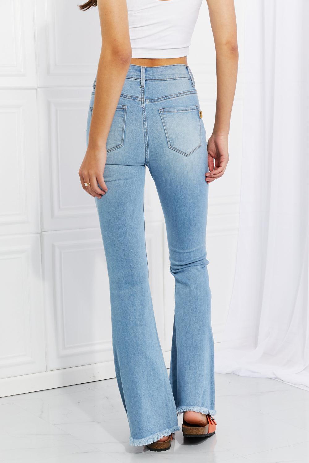 Vibrant MIU Full Size Jess Button Flare Jeans Carauana Store
