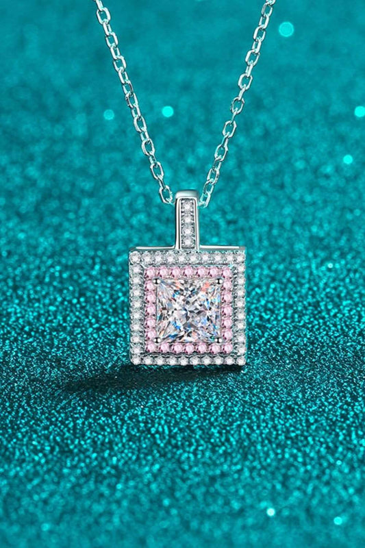 1 Carat Moissanite Square Pendant Chain Necklace Carauana Store