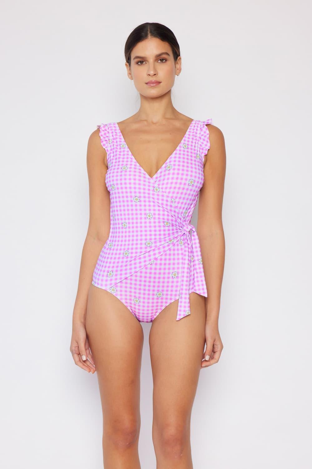 Marina West Swim Full Size Float On Ruffle Faux Wrap One-Piece in Carnation Pink Carauana Store