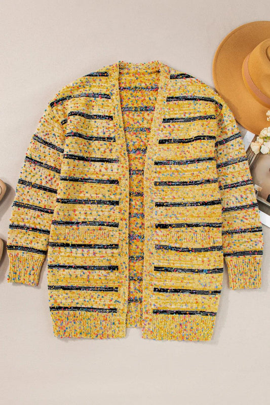 Striped Open Front Long Sleeve Cardigan Carauana Store