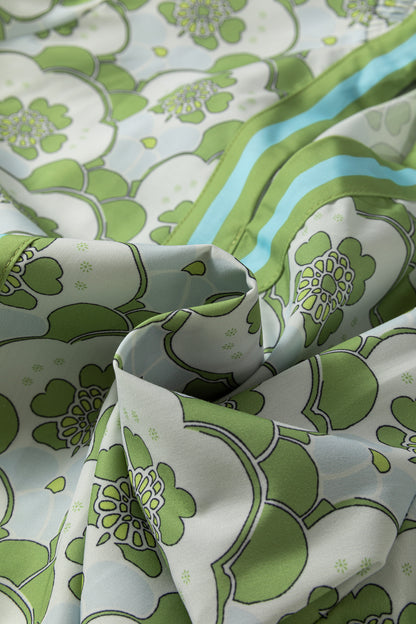 Blouse d'été à manches courtes et volants, imprimé floral vert nuageux