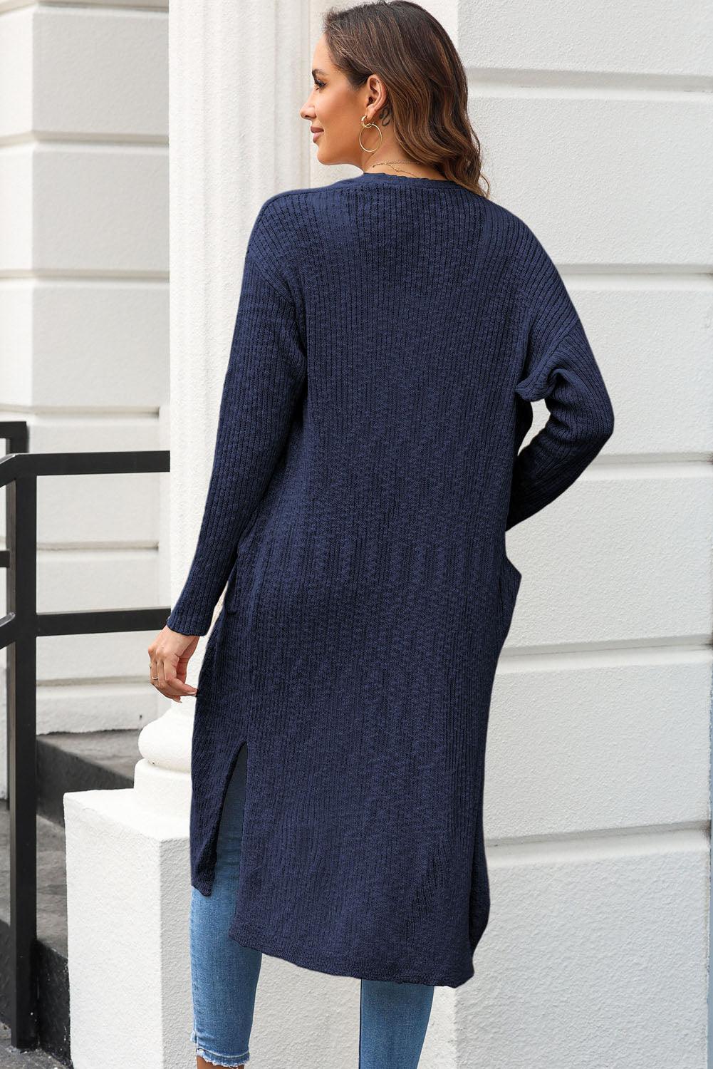 Open Front Slit Cardigan with Pockets Carauana Store
