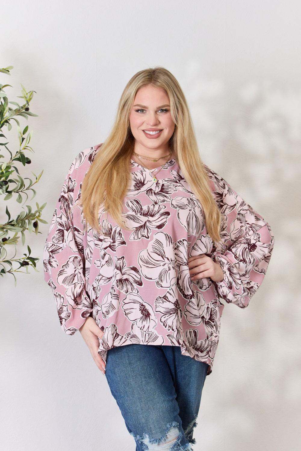Heimish Full Size Floral V-Neck Balloon Sleeve Blouse Carauana Store