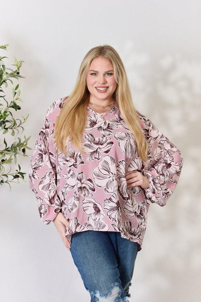 Heimish Full Size Floral V-Neck Balloon Sleeve Blouse Carauana Store