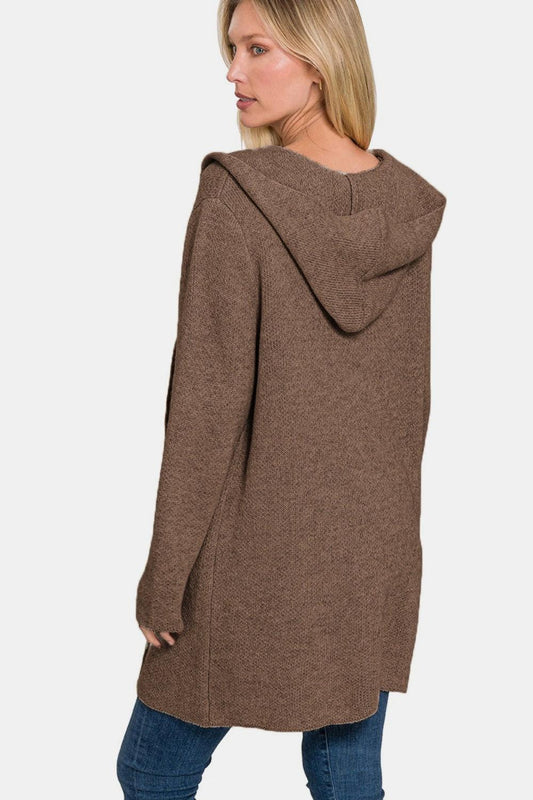 Zenana Hooded Open Front Sweater Cardigan Carauana Store