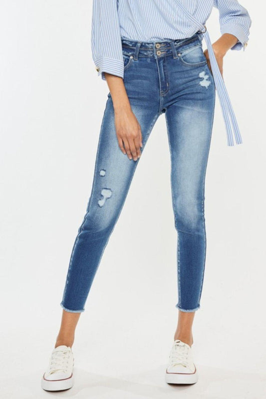 Kancan Distressed Raw Hem High Waist Jeans Carauana Store
