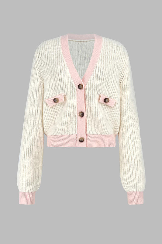 Contrast Trim Button Up Dropped Shoulder Cardigan Carauana Store