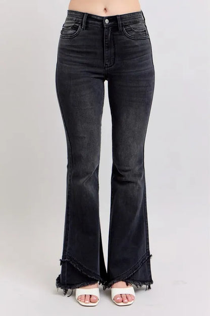 Judy Blue Full Size High Waist Flare W/ Mock Fray Tulip Hem Plus Size Carauana Store