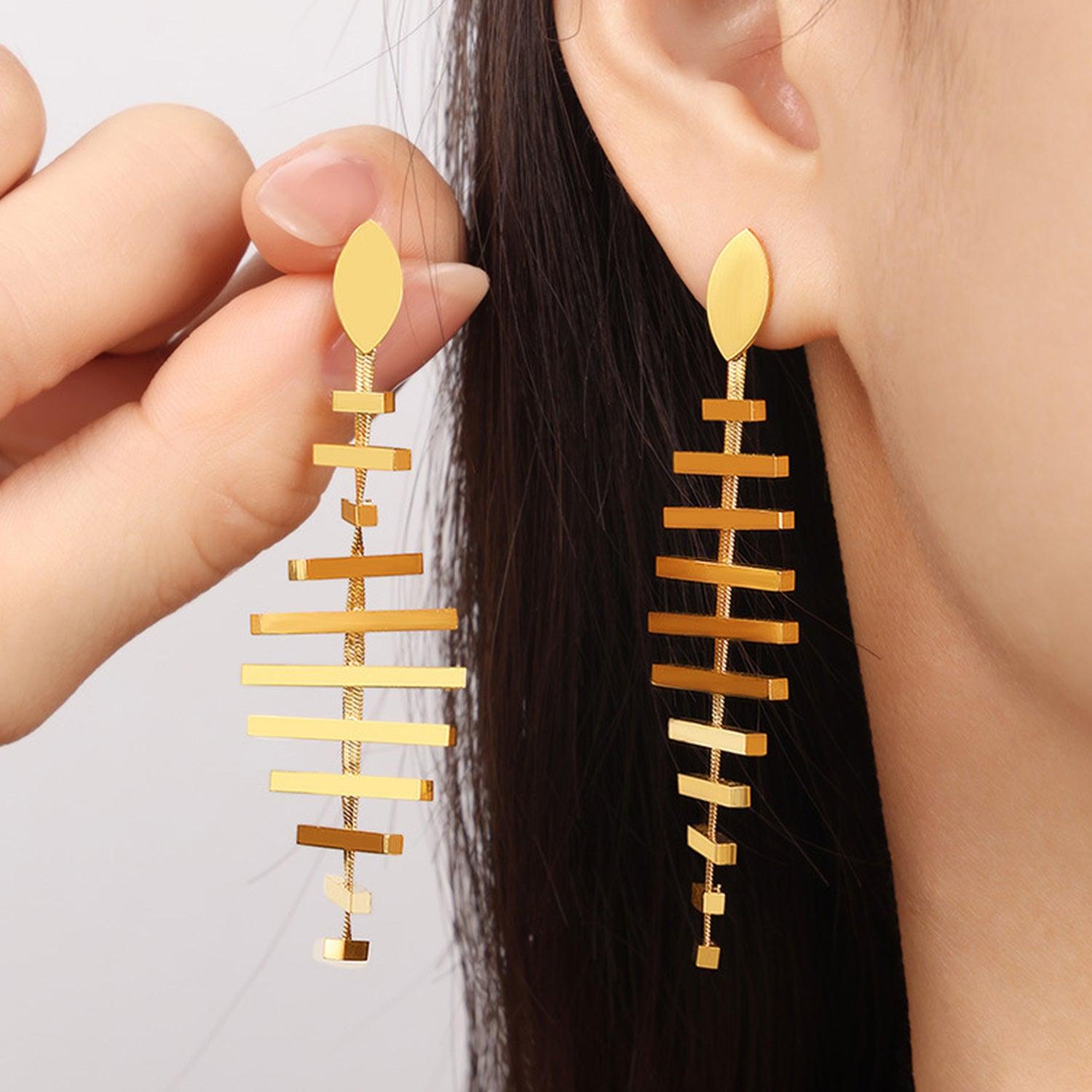 Titanium Steel Fishbone Shape Earrings Carauana Store