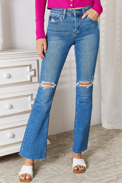 Kancan Full Size Distressed Raw Hem Bootcut Jeans Carauana Store