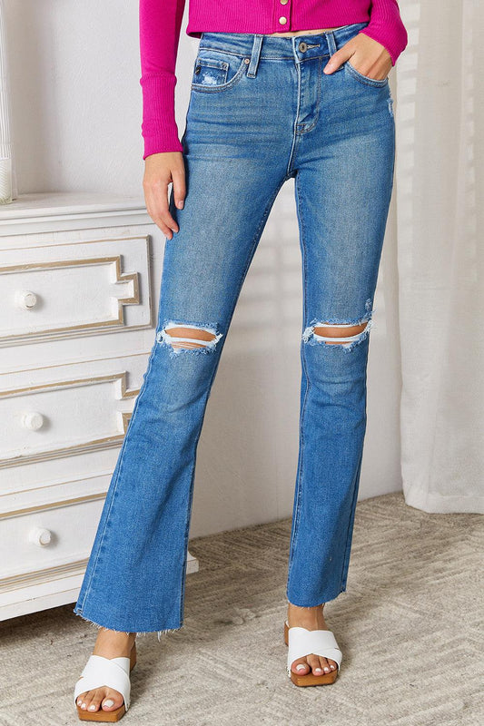 Kancan Full Size Distressed Raw Hem Bootcut Jeans Carauana Store