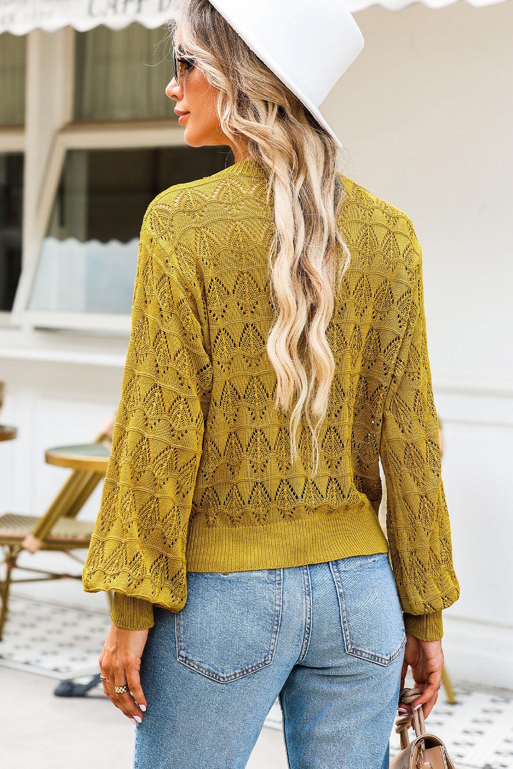 Openwork V-Neck Cardigan Carauana Store