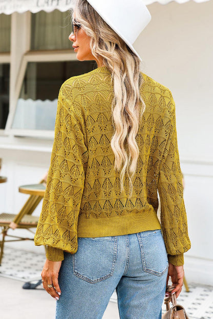 Openwork V-Neck Cardigan Carauana Store