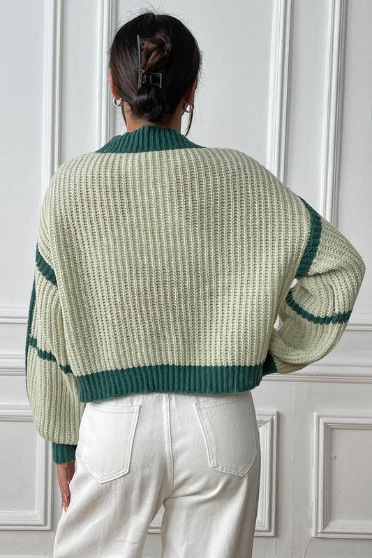 Contrast Open Front Long Sleeve Cardigan Carauana Store