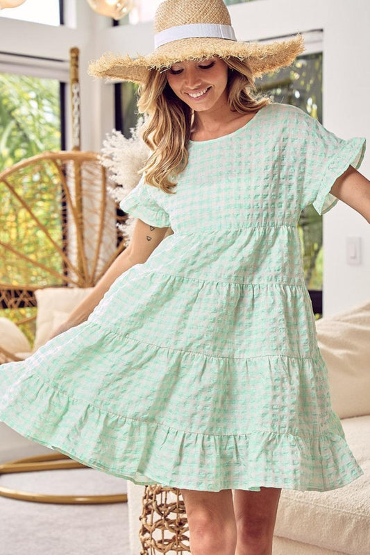 BiBi Ruffled Hem Short Sleeve Tiered Dress Carauana Store