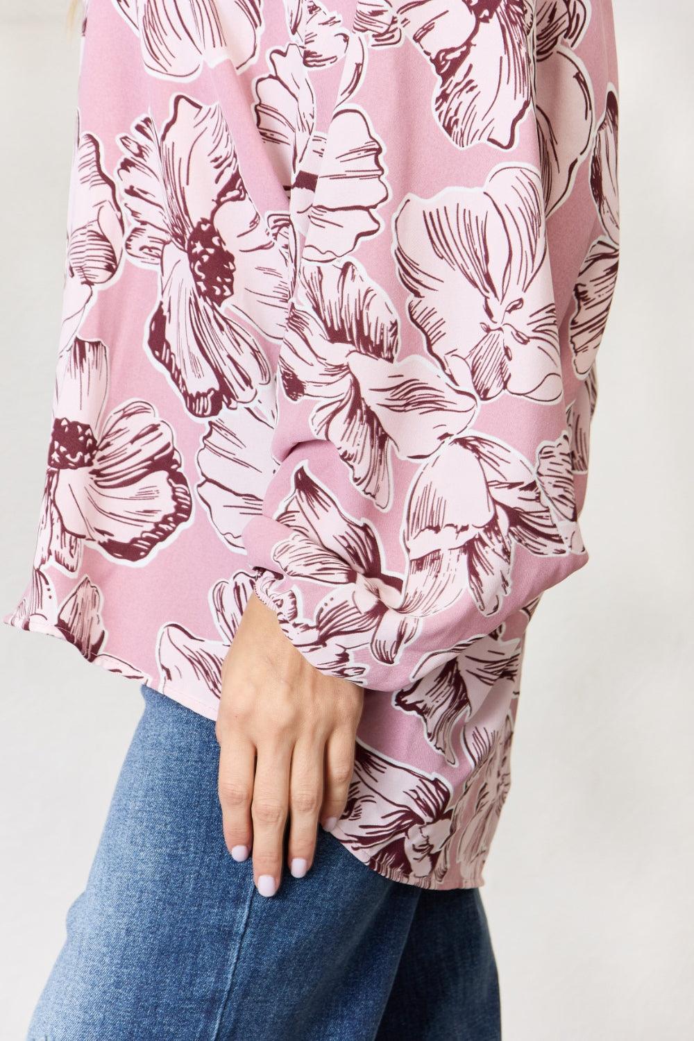Heimish Full Size Floral V-Neck Balloon Sleeve Blouse Carauana Store