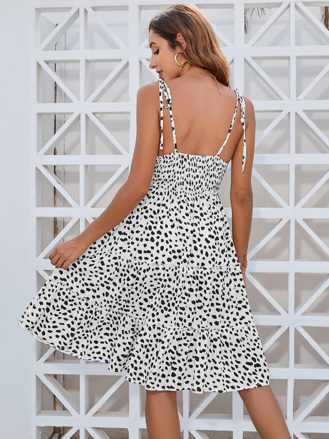 Printed Square Neck Tie Shoulder Dress Carauana Store