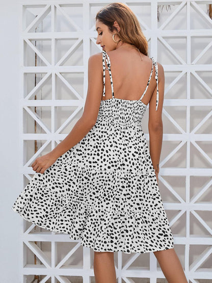 Printed Square Neck Tie Shoulder Dress Carauana Store