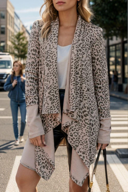 Leopard Open Front Long Sleeve Cover-Up Carauana Store