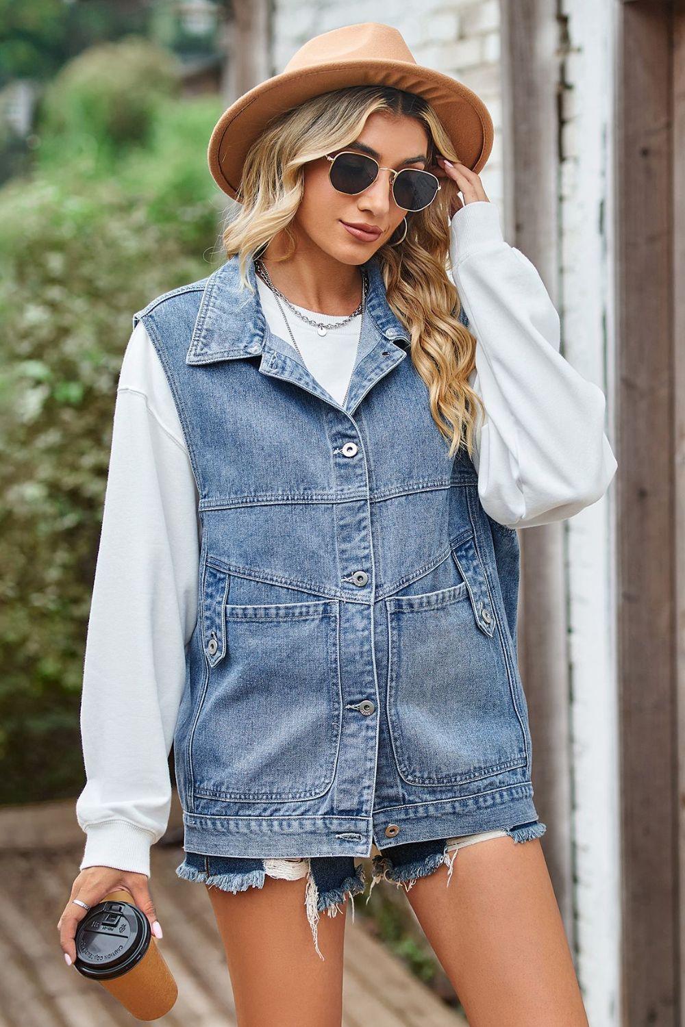 Sleeveless Denim Top with A Detachable Hood Carauana Store