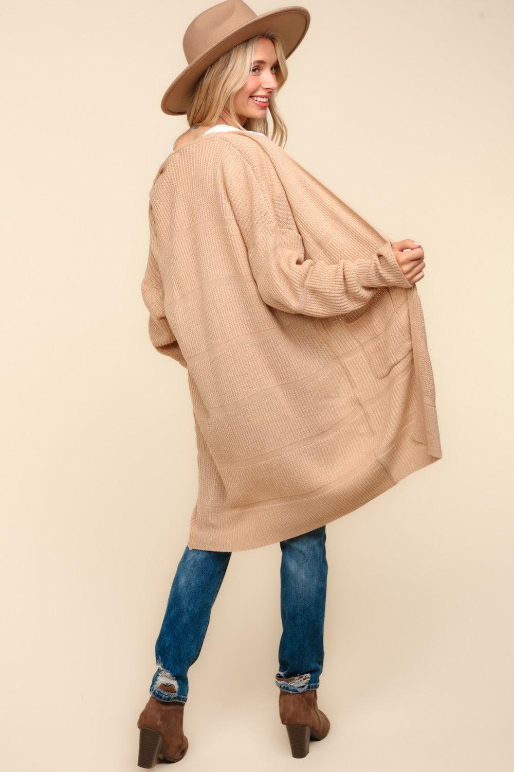 Haptics Stripe Textured Open Front Cardigan with Pockets Carauana Store