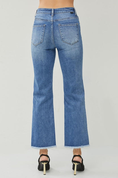 RISEN High Waist Raw Hem Slit Straight Jeans Carauana Store