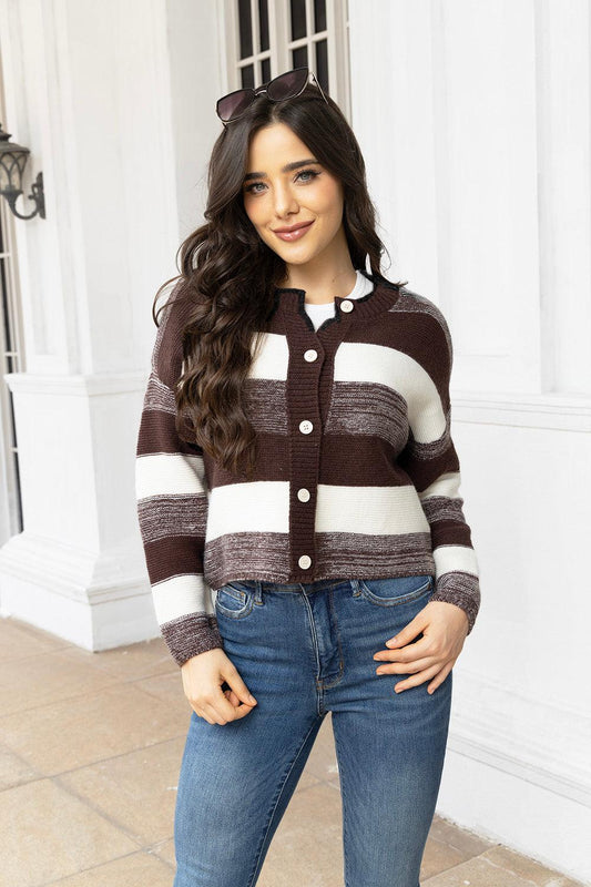 Striped Button Up Long Sleeve Cardigan Carauana Store