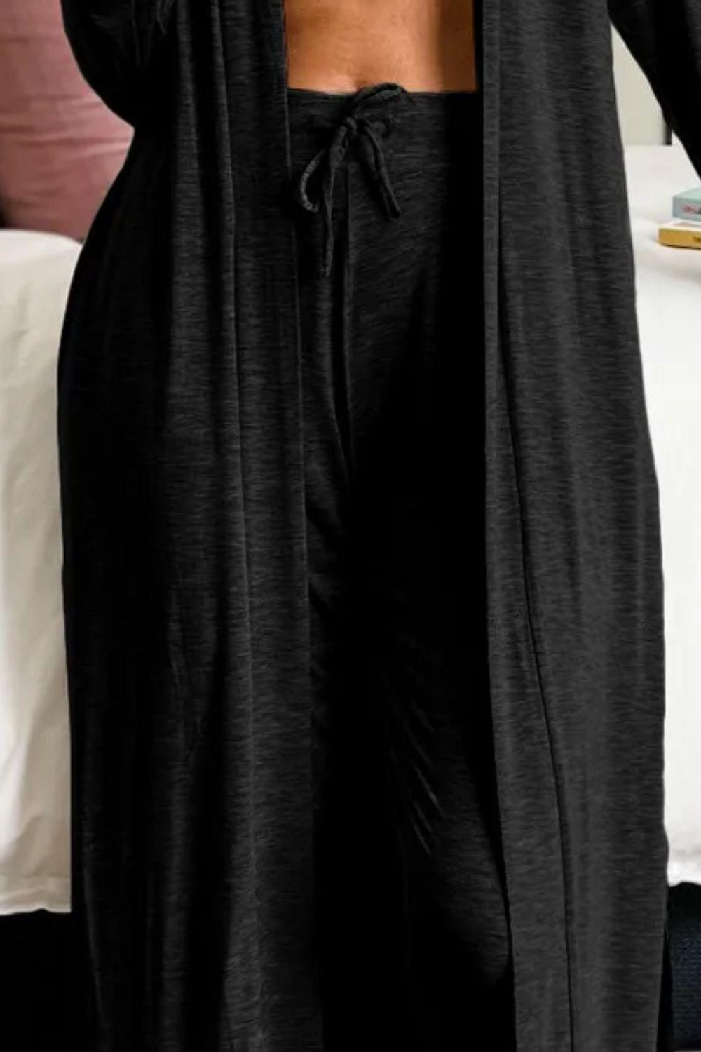 Open Front Long Sleeve Cardigan and Pants Lounge Set Carauana Store