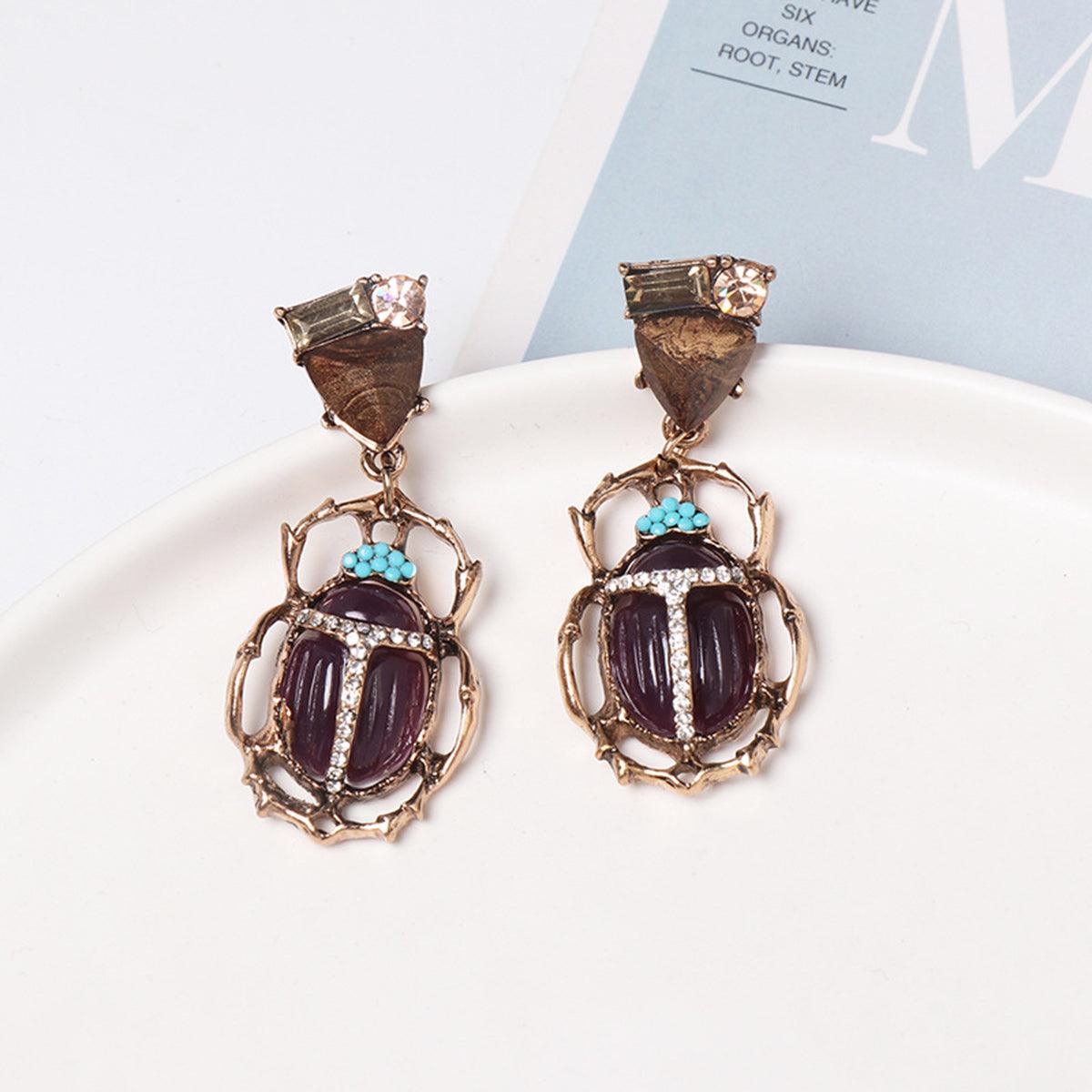 Beetle Shape Rhinestone Alloy Dangle Earrings Carauana Store