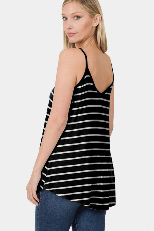 Zenana Striped V-Neck Curved Hem Cami Carauana Store