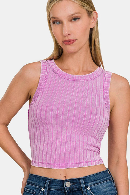 Zenana Ribbed Round Neck Cropped Tank Carauana Store