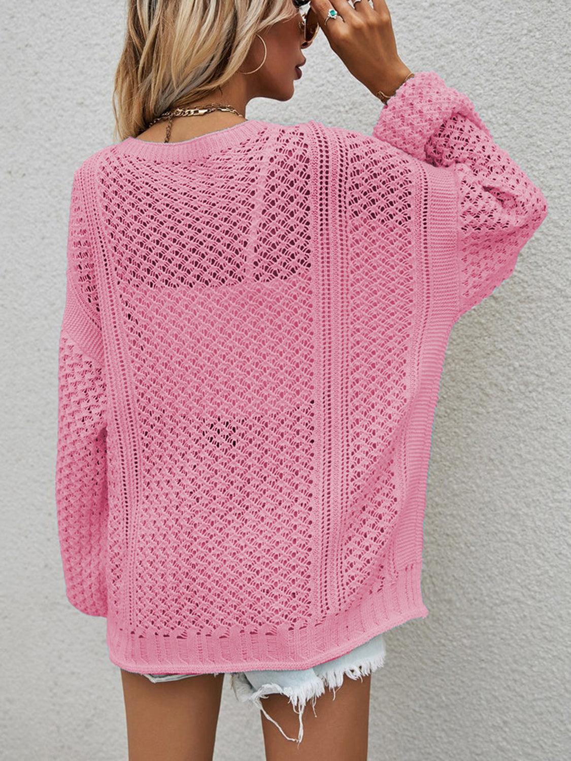 Openwork Button Front Cardigan Carauana Store