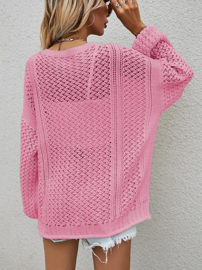 Openwork Button Front Cardigan Carauana Store